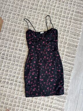Princess Polly Black Mini Dress with Pink Floral Print